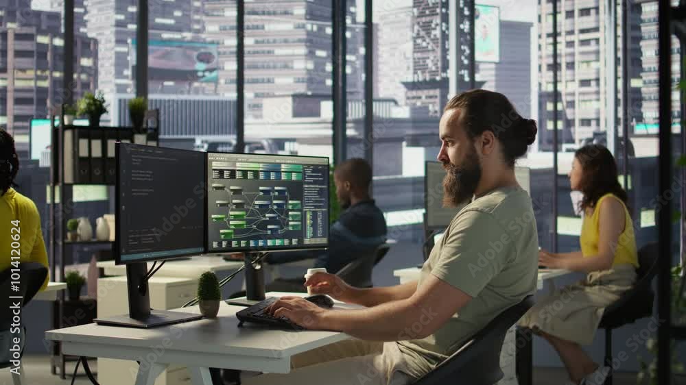 Poster developer working with artificial intelligence machine learning tech, improving company systems. it 