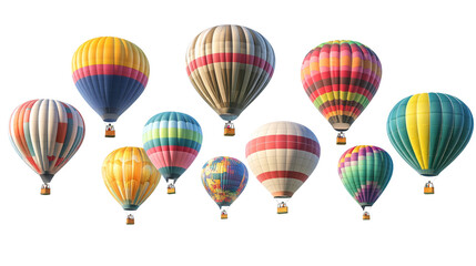 Fototapeta premium A collection of ten colorful hot air balloons against a black background. Generative ai