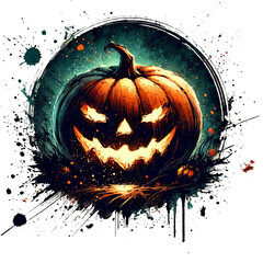 Spooky Glowing Pumpkin Watercolor Halloween Art