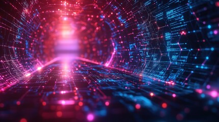 Fototapeta premium Futuristic digital pathway with glowing hexagons and circuits