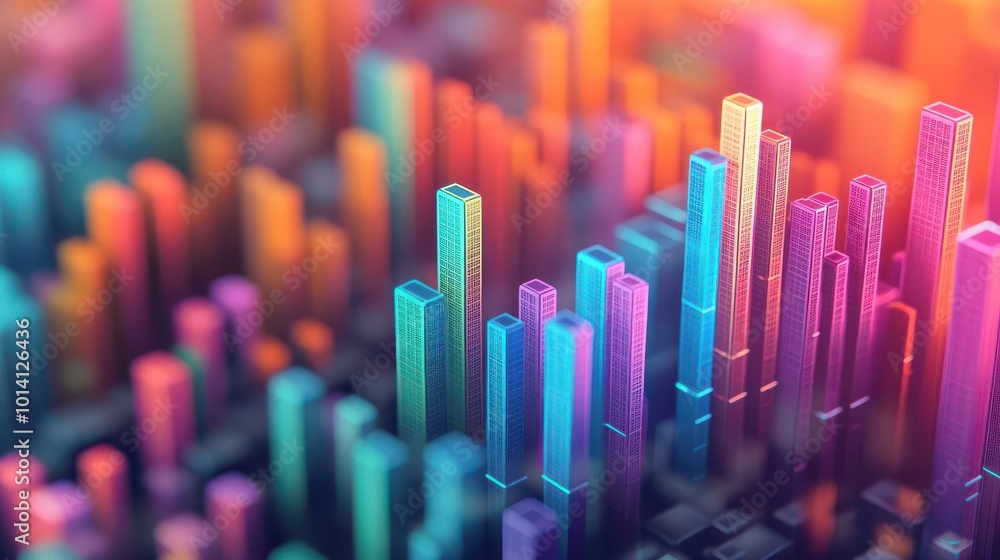Aufkleber vibrant abstract visualization of data metrics represented by colorful bars in a 3d setting, showcas