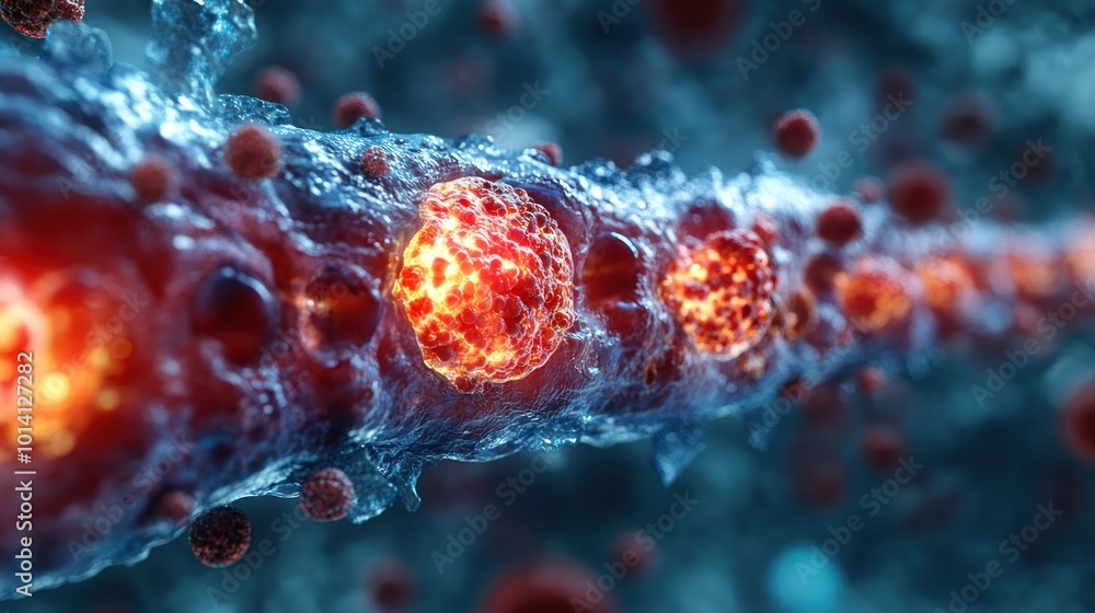 Poster abstract representation of molecular structures with glowing elements.