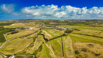 Aerial View of Lush Green Countryside in Cornwall, UK
