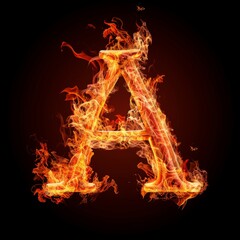 Fototapeta premium Letter A. Fire flames on black isolated background. Part of alphabet set.