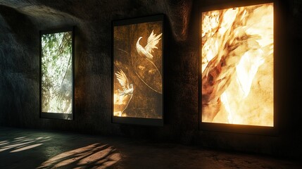 Abstract Art Installation in a Dark Room