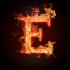 Letter E. Fire flames on black isolated background. Part of alphabet set.
