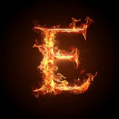 Letter E. Fire flames on black isolated background. Part of alphabet set.
