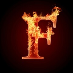 Letter F. Fire flames on black isolated background. Part of alphabet set.