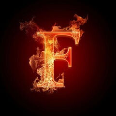 Letter F. Fire flames on black isolated background. Part of alphabet set.