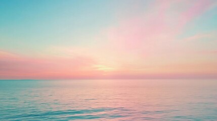Pastel Serenity, tranquil sea under a soft pastel sky, minimalist aesthetic, soothing colors create a peaceful atmosphere.