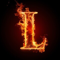 Letter L. Fire flames on black isolated background. Part of alphabet set.