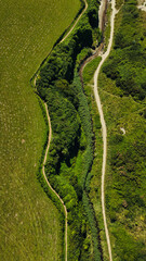Aerial View of a Winding River and Lush Landscape in Cornwall, UK