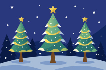 Christmas  trees star sky vector art illustration