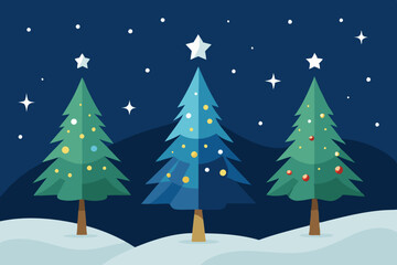 Christmas  trees star sky vector art illustration