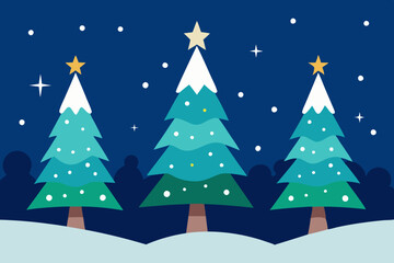 Christmas  trees star sky vector art illustration