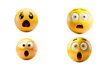 Obraz premium Four 3D rendered yellow emojis with different expressions of shock, surprise, and fear. Generative ai
