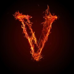 Letter V. Fire flames on black isolated background. Part of alphabet set.