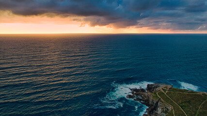 Stunning Sunset Over Coastal Landscape at Little Fistral Beach, Newquay, UK