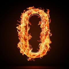 Number 0. Fire flames on black isolated background. Part of number set.