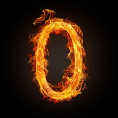 Number 0. Fire flames on black isolated background. Part of number set.