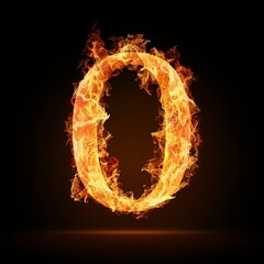 Number 0. Fire flames on black isolated background. Part of number set.