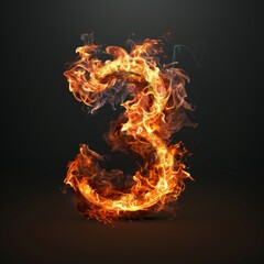 Fototapeta premium Number 3. Fire flames on black isolated background. Part of number set.