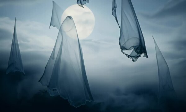 Halloween ghosts floating in the air. Video
