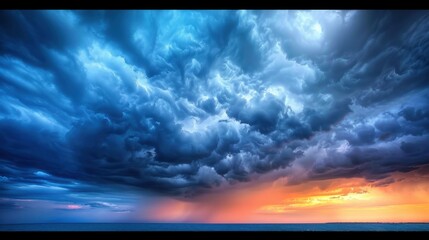 Dramatic Storm Clouds at Sunset Over Horizon
