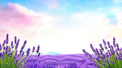 Fototapeta premium Dreamy lavender field, soft breeze, pastel sky, peaceful mood, watercolor style