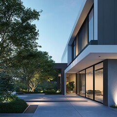 Modern Minimalist House Exterior with Landscaped Garden