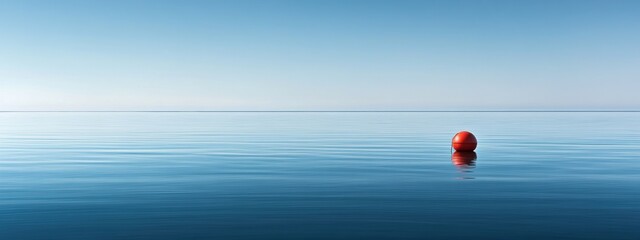 Serene Minimalist Seascape, tranquil waters reflecting soft hues, solitary buoy adds subtle focus, evoking peace and simplicity.