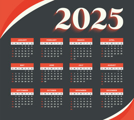 Vector 2025 Annual Calendar Template Design