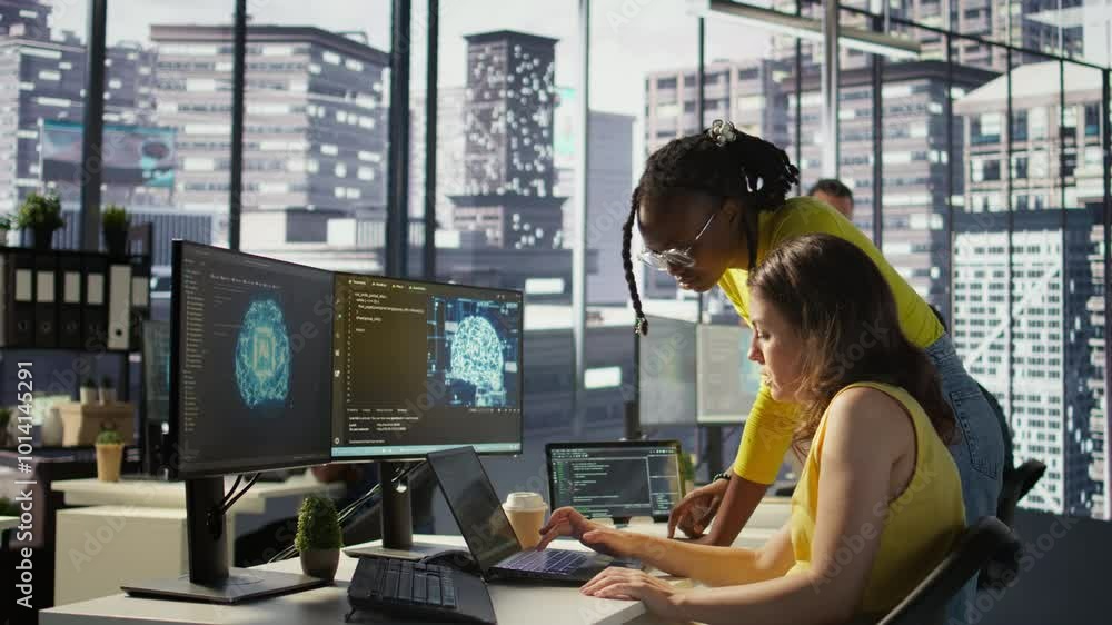 Poster admin assisted by coworker while utilizing cloud computing resources to train large scale machine le