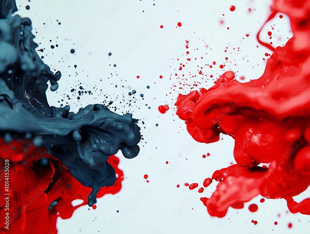 Poster vibrant splashes of red and black paint collide in dramatic patterns, creating an eye-catching abstr