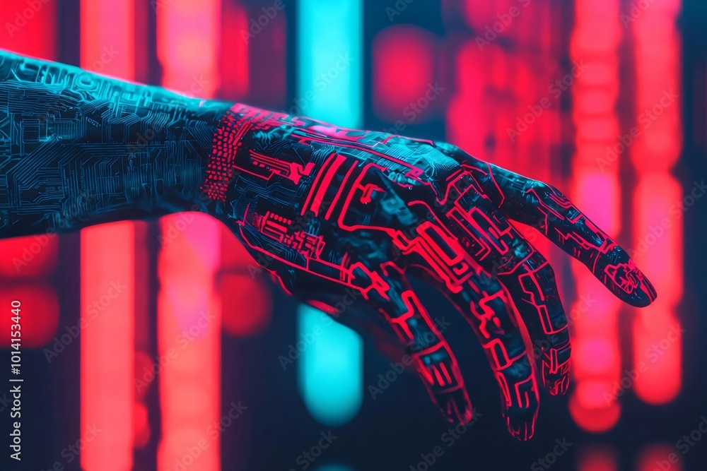 Aufkleber a futuristic hand with glowing circuit patterns, symbolizing technology and innovation in a digital 