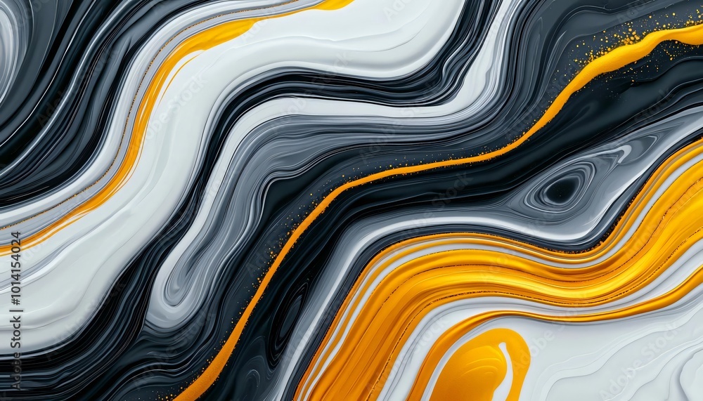 Poster abstract art featuring dynamic swirls of black, white, and orange, creating a mesmerizing visual exp