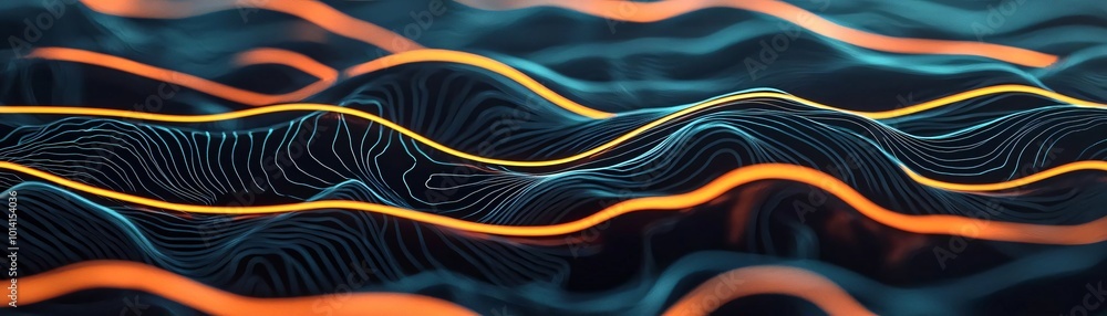 Poster abstract design featuring flowing lines in vibrant colors, creating a dynamic pattern that evokes en