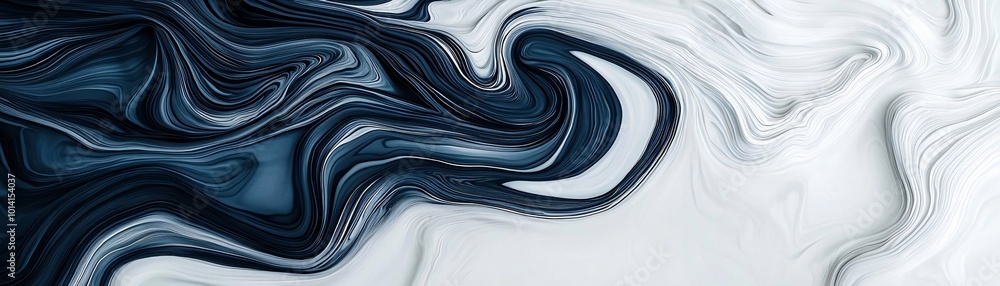 Poster abstract fluid art featuring swirling patterns in deep blue and white tones, creating a modern and s