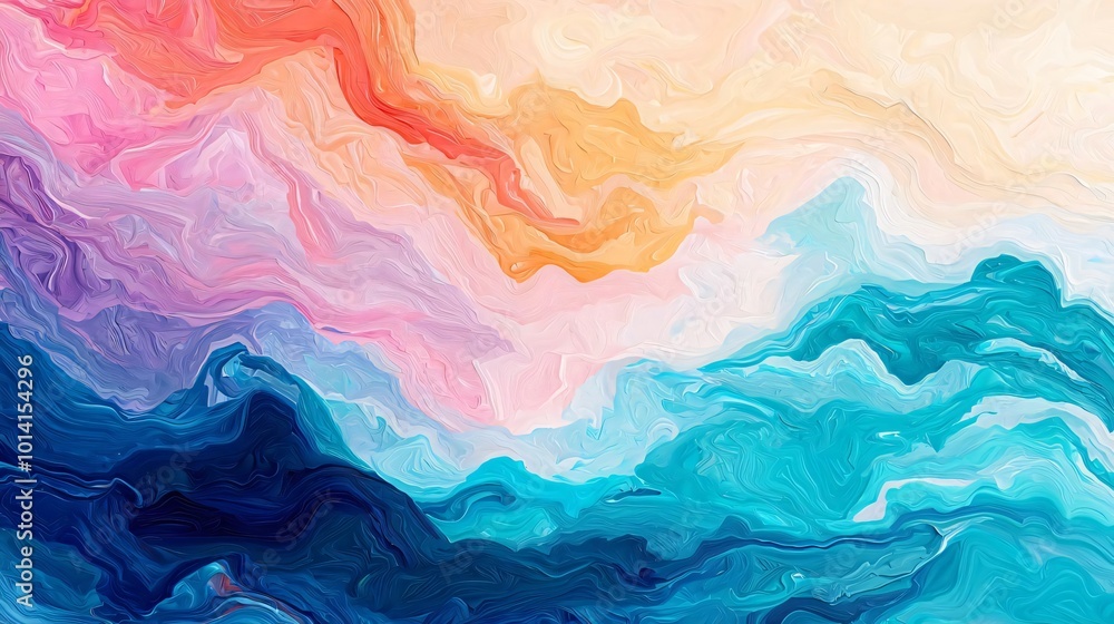 Aufkleber colorful abstract waves blending in vibrant hues, creating a dynamic and uplifting atmosphere for an