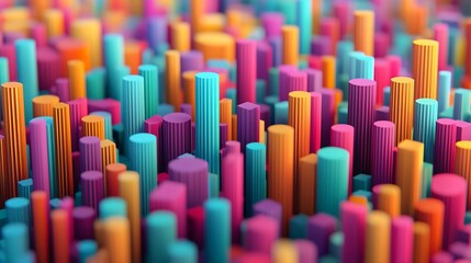Colorful abstract pattern of cylindrical shapes creating a vibrant and dynamic visual landscape, perfect for creative projects.