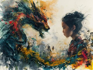 Facing the Dragon: A Watercolor Fantasy