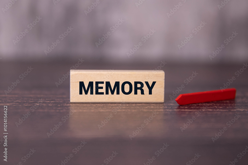 Poster memory word written on wood block. memory text on table, concept