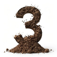 Dirt number 3, soil isolated on white, number of the English alphabet isolated on white background.