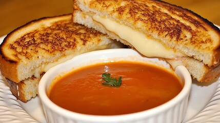 Delicious grilled cheese sandwich paired with a bowl of creamy tomato soup, perfect for a comforting meal or quick lunch option.