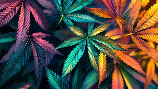 A close-up view of cannabis leaves in vibrant colors, showcasing the beauty of nature's diversity