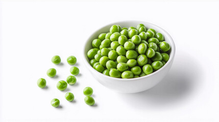 Green peas in bowl isolated on white background 