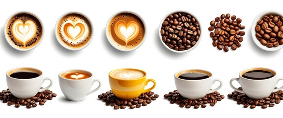 Obraz premium Collection of Cup of Coffee with Beans on Isolate Background for Presentation