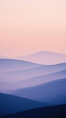 Fototapeta premium Serene Distant Hills at Pink Sunset, a tranquil landscape featuring soft silhouettes against a vibrant sky, evoking peace and simplicity