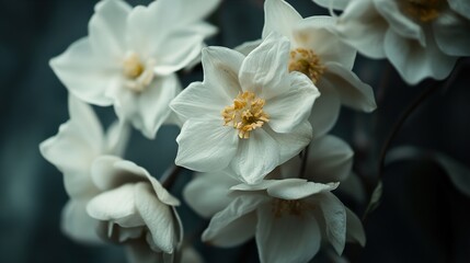 Fototapeta premium Delicate White Flowers in Soft Focus: A Floral Macro Photography