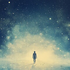 Fototapeta premium Motivational quote with a soft, ethereal illustration of a starry sky, perfect for a peaceful and introspective Facebook image.